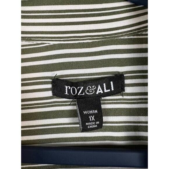 ROZ AND ALI Shirt Womens 1X Button Up Blouse Top Striped Short Sleeve White - Picture 4 of 6